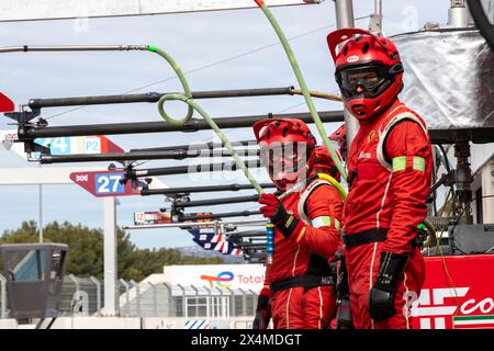 Le Castellet, France, 4 May 2024, #55 Spirit Of Race (Che) Ferrari 296 LMGT3  - Ferrari mechanics during the 4 Hours of Le Castellet, second race of the 2024 European Le Mans Series (ELMS) at Circuit Paul Ricard from May 02 to 05, 2024 in Le Castellet, France - Photo Laurent Cartalade/MPS Agency Credit MPS Agency/Alamy Live News Stock Photo