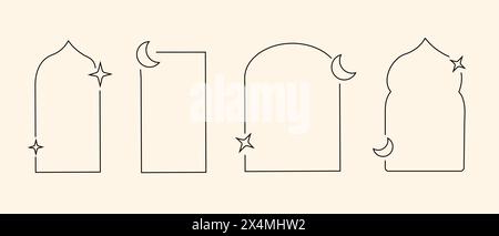 y2k retro elements set, 90s or 2000s elements of arch, moon and stars, shapes in minimalistic islamic style. Stock Vector