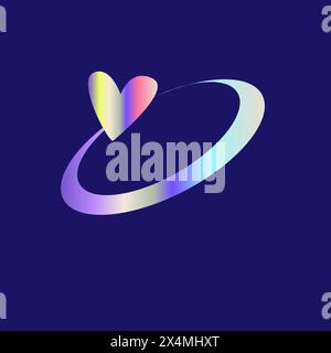 Y2k gradient element, 2000s sticker space heart with hologram, vector futuristic style, trendy chrome shape. Abstract aesthetic retro element. Stock Vector