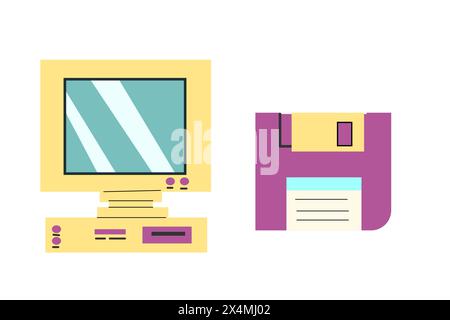 90s retro elements set or 80s, or y2k elements, retro style, game and music items. Can use for stickers, banner, greeting card. Stock Vector