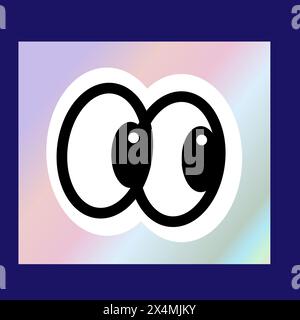 Y2k blur gradient, 2000s background with hologram eye, vector futuristic banner, trendy chrome shapes. Abstract aesthetic retro patch, silver backgrou Stock Vector