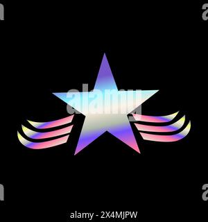 Y2k gradient element, 2000s sticker star with hologram, vector futuristic style, trendy chrome shape. Abstract aesthetic retro element. Stock Vector