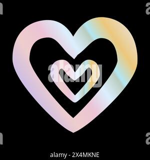 Y2k gradient element, 2000s sticker heart with hologram, vector futuristic style, trendy chrome shape. Abstract aesthetic retro element. Stock Vector