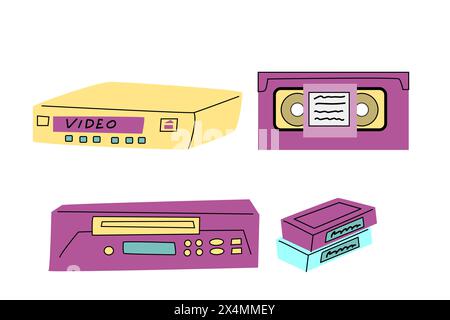 90s retro elements set or 80s, or y2k elements, retro style, game and music items. Can use for stickers, banner, greeting card. Stock Vector