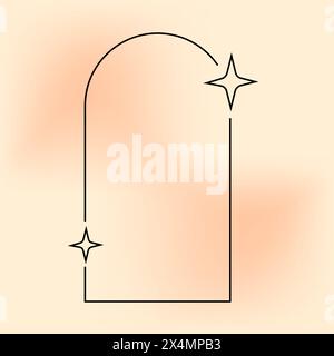 y2k retro element, 2000s element of arch and stars, shape in minimalistic style on gradient blurred background Stock Vector