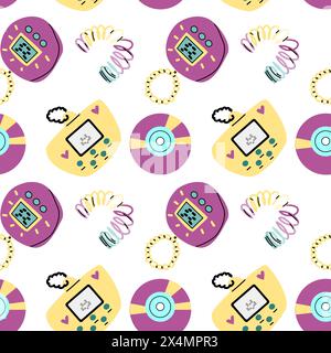 90s retro element seamless pattern, retro style, game and music items. Can use for stickers, banner, greeting card. wallpaper, textile, music backgrou Stock Vector
