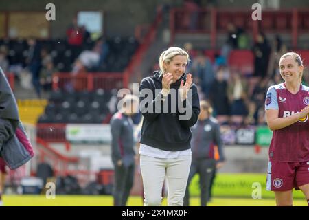 Crawley, UK. 04th May, 2024. Crawley, England, May 4th 2024: Aston Villa manager Carla Ward after the Barclays Womens Super League game between Brighton and Aston Villa at Broadfield Stadium, Crawley. (Tom Phillips/SPP) Credit: SPP Sport Press Photo. /Alamy Live News Stock Photo