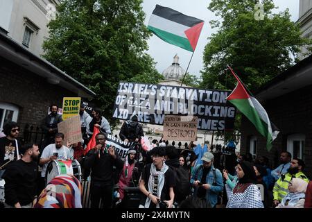 London, UK. 04th May, 2024. Rally in Support of the Global Student Movement. Demonstrators at University College London (UCL) are camping on campus to protest against the war in Gaza. Credit: Joao Daniel Pereira/Alamy Live News Stock Photo