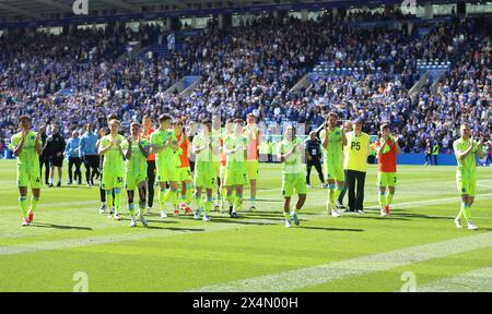 Blackburn Rovers players applaud their fans after the Sky Bet Championship match at the King Power Stadium, Leicester. Picture date: Saturday May 4, 2024. Stock Photo
