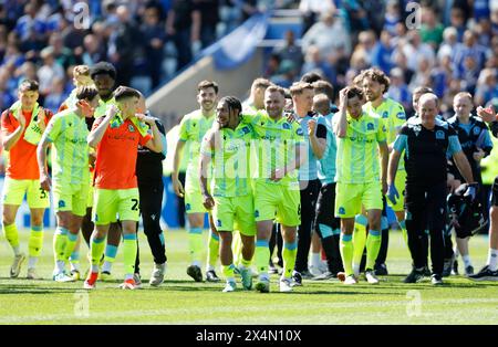 Blackburn Rovers players applaud their fans after the Sky Bet Championship match at the King Power Stadium, Leicester. Picture date: Saturday May 4, 2024. Stock Photo
