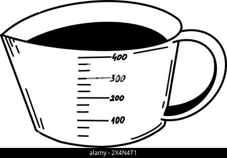 Measuring cup in vector format for kitchen design. The glass is drawn in vector with a black outline on a white background. Suitable for kitchen Stock Vector