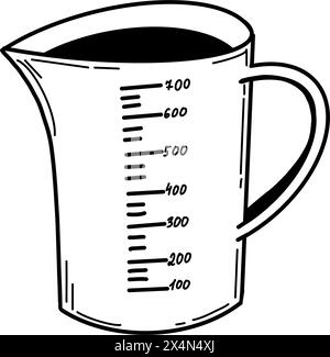 Measuring cup in vector format for kitchen design. The glass is drawn in vector with a black outline on a white background. Suitable for kitchen Stock Vector