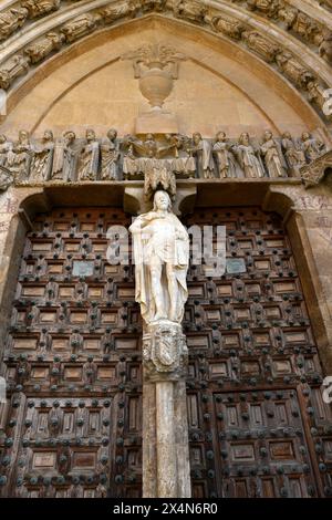 El Burgo de Osma, Santa Maria de la Asuncion cathedral (gothic, baroque and neoclassic, 13-18th century). Portal. Soria province, Castilla y Leon, Spa Stock Photo