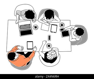 Business team working together top view vector. Stock Vector