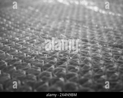 Packaging Material. Detailed view of bubble wrap on green surface. Stock Photo