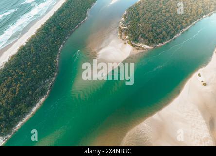 Noosa river aerial view with vibrant blue water on the Sunshine Coast in Queensland, Australia Stock Photo