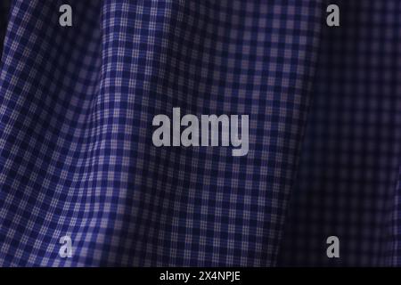 A blue and white checker fabric texture background surface Stock Photo