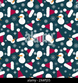 Cartoon Christmas seamless snowman and Santa hat pattern for wrapping paper and fabrics and linens and kids clothes print and party accessories and ne Stock Photo