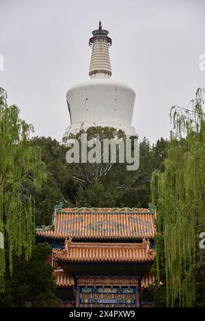 White Pagoda on Jade Flower Island in Beihai Park in Beijing, capital of China Stock Photo