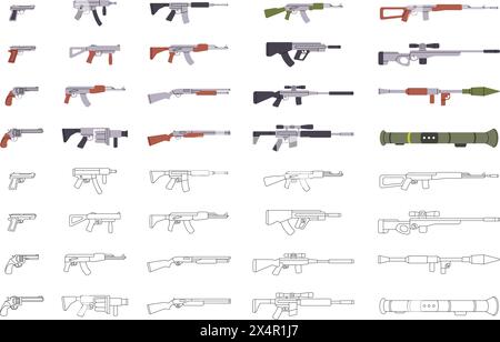 Set of anti-tank grenade launchers one line continuous drawing. Various ...