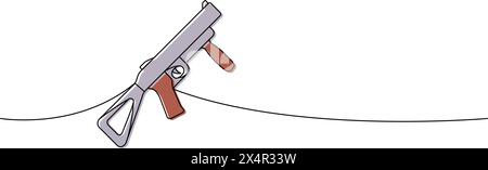 Grenade launcher one line colored continuous drawing. Various modern weapons continuous one line illustration. Vector linear illustration. Stock Vector