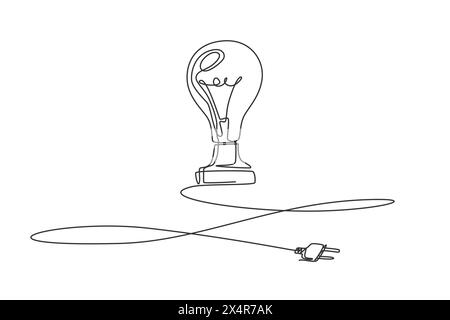 One continuous line drawing of clean lightbulb on the floor with long wire. Creativity idea symbol logotype template concept. Modern single line draw Stock Vector