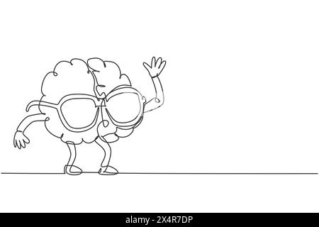 One single line drawing of human brain wearing stylish sunglasses logo identity. Character for optical shop icon logotype concept. Dynamic continuous Stock Vector