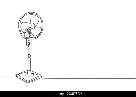 One continuous line drawing of electric standing blow fan home appliance. Electricity living room household tools template concept. Trendy single line Stock Vector