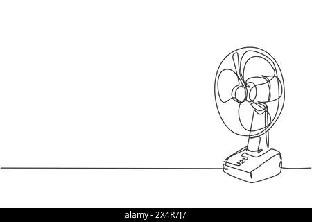 One continuous line drawing of electric blowing desk fan home appliance. Electricity household tools template concept. Trendy single line draw design Stock Vector