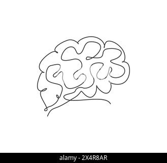 One single line drawing of brain from side view for memory supplement food company logo identity. Human organ icon concept for medical science. Trendy Stock Vector