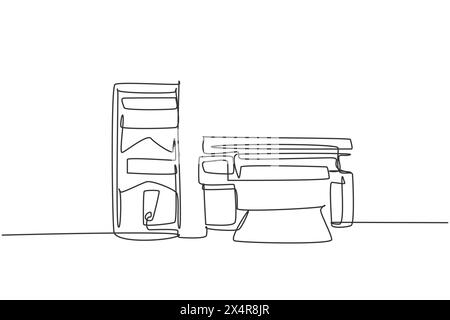 One single line drawing of cpu computer and printer to support business at company. Electricity small home office equipment tools concept. Dynamic con Stock Vector