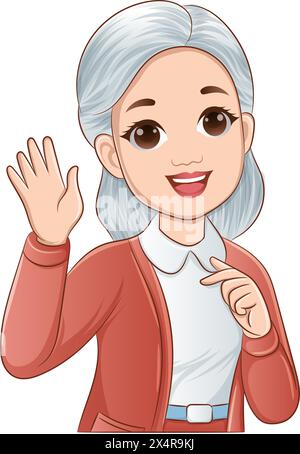 Middle-aged woman, smiling kindly while waving vector illustration Stock Vector