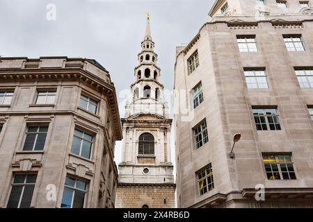 London, United Kingdom - June 30, 2010 : St Bride's Church, Fleet Street. Steeple of an Anglian Church between  88 and 85 Fleet Street. Stock Photo