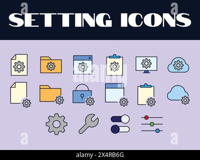 Setting Icons Set Vector. Setting Line Icons illustration. Setting Gears Icon. Stock Vector