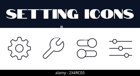 Setting Icons Set Vector. Setting Line Icons illustration. Setting Gears Icon. Stock Vector