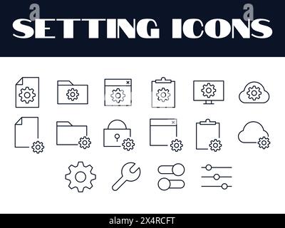 Setting Icons Set Vector. Setting Line Icons illustration. Setting Gears Icon. Stock Vector