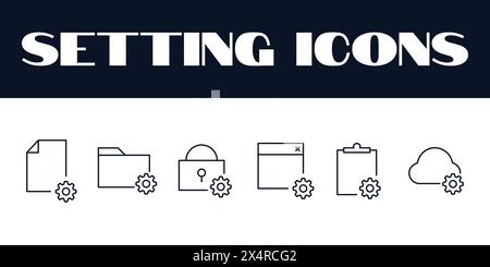 Setting Icons Set Vector. Setting Line Icons illustration. Setting Gears Icon. Stock Vector