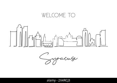 Single continuous line drawing Syracuse skyline, New York State. Famous city scraper landscape. World travel home wall decor art poster print concept. Stock Vector