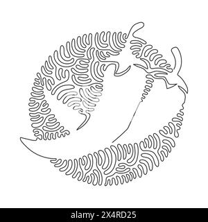 Single one line drawing whole healthy organic hot chilies for farm logo. Fresh chili peppers concept for vegetable icon. Swirl curl circle background Stock Vector