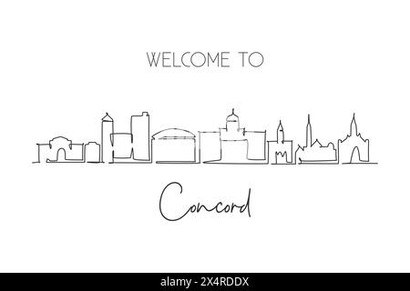 Single continuous line drawing of Concord skyline, New Hampshire. Famous city scraper landscape. World travel home wall decor art poster print concept Stock Vector