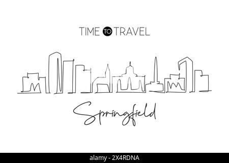 One single line drawing Springfield city skyline, Illinois. World ...