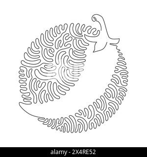 Single continuous line drawing whole healthy organic hot chili for farm logo identity. Fresh chilli pepper for vegetable icon. Swirl curl circle backg Stock Vector