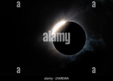 Diamond Ring effect of the 2024 total solar eclipse from Texas, USA Stock Photo