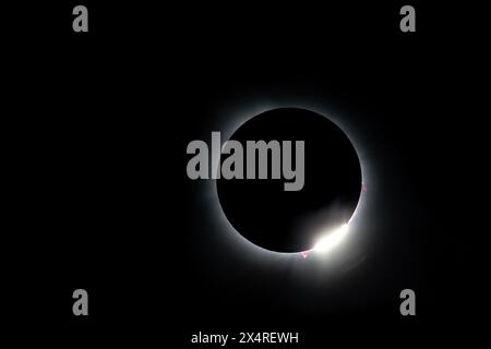 Diamond Ring effect of the 2024 total solar eclipse from Texas, USA Stock Photo