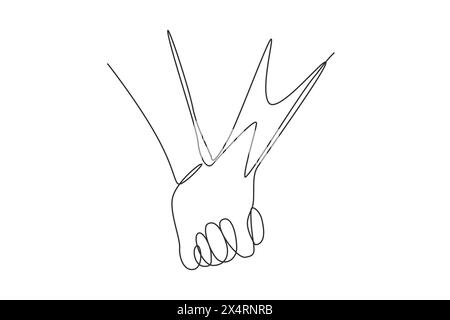Continuous one line drawing two hands holding each other. Sign or symbol of love, relationship, couple, marriage. Communication with hand gestures. Si Stock Vector