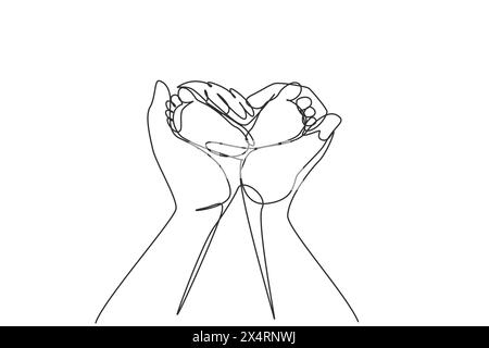Single continuous line drawing baby's foot hold by mother's hand finger making love shape. Beautiful sleeping baby girl. Newborn baby girl. Dynamic on Stock Vector