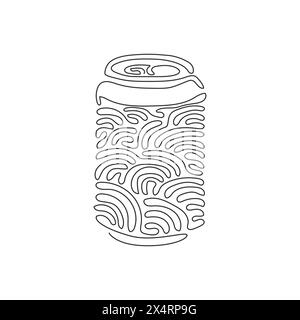 Single continuous line drawing soda in aluminum can. Soft drink to crave for refreshing feeling. Eliminate thirst. Swirl curl circle style. Dynamic on Stock Vector