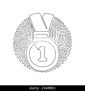 Continuous one line drawing gold medal for first place. Gold medal on ribbon. Award for victory winning first placement achievement. Swirl curl circle Stock Vector