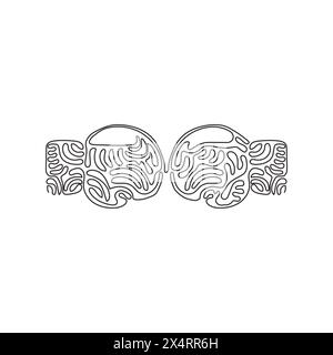 Single one line drawing boxing gloves hitting together. Boxing gloves fight. Red and blue boxing gloves that are fighting. Swirl curl style. Continuou Stock Vector