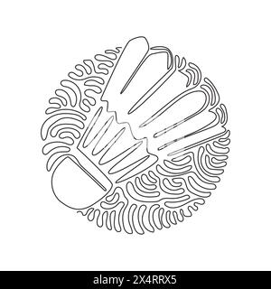 Continuous one line drawing shuttlecock badminton. Sports equipment, competitions, hobbies. Swirl curl circle background style. Healthy lifestyle. Sin Stock Vector